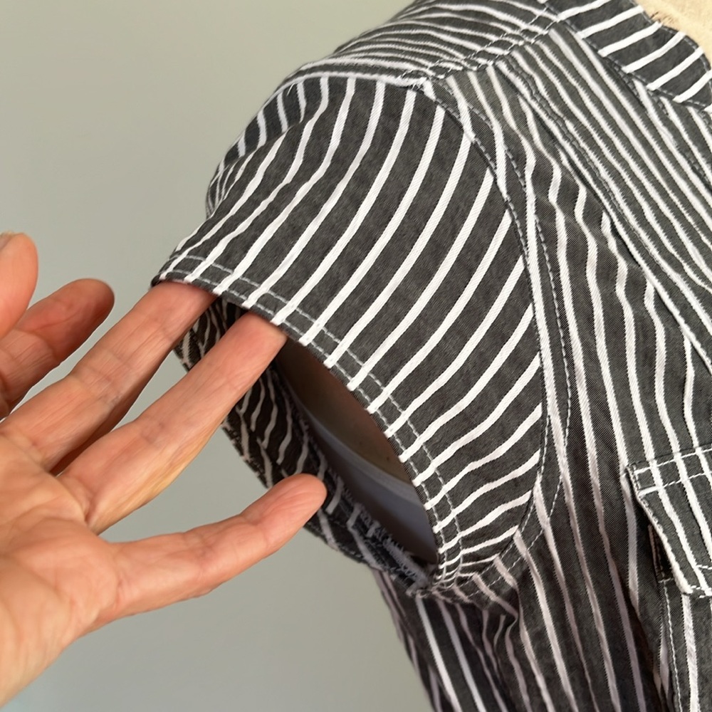 White House Black Market Gray and White Striped Utility Midi Dress - Picture 14 of 16